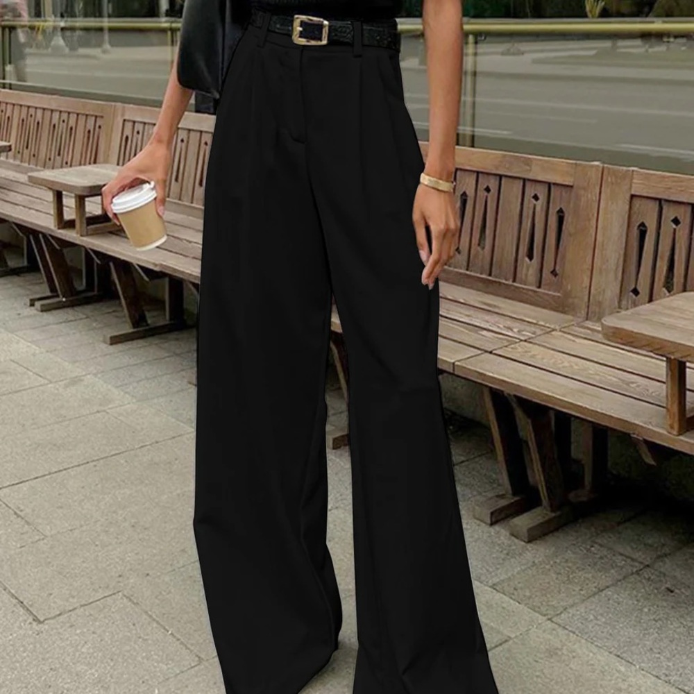 Commense Black High-Waist Wide-Leg Trousers